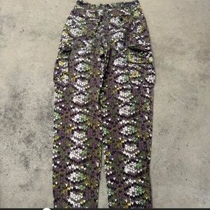 Patterned Cargo Pants in Purple, Green, White